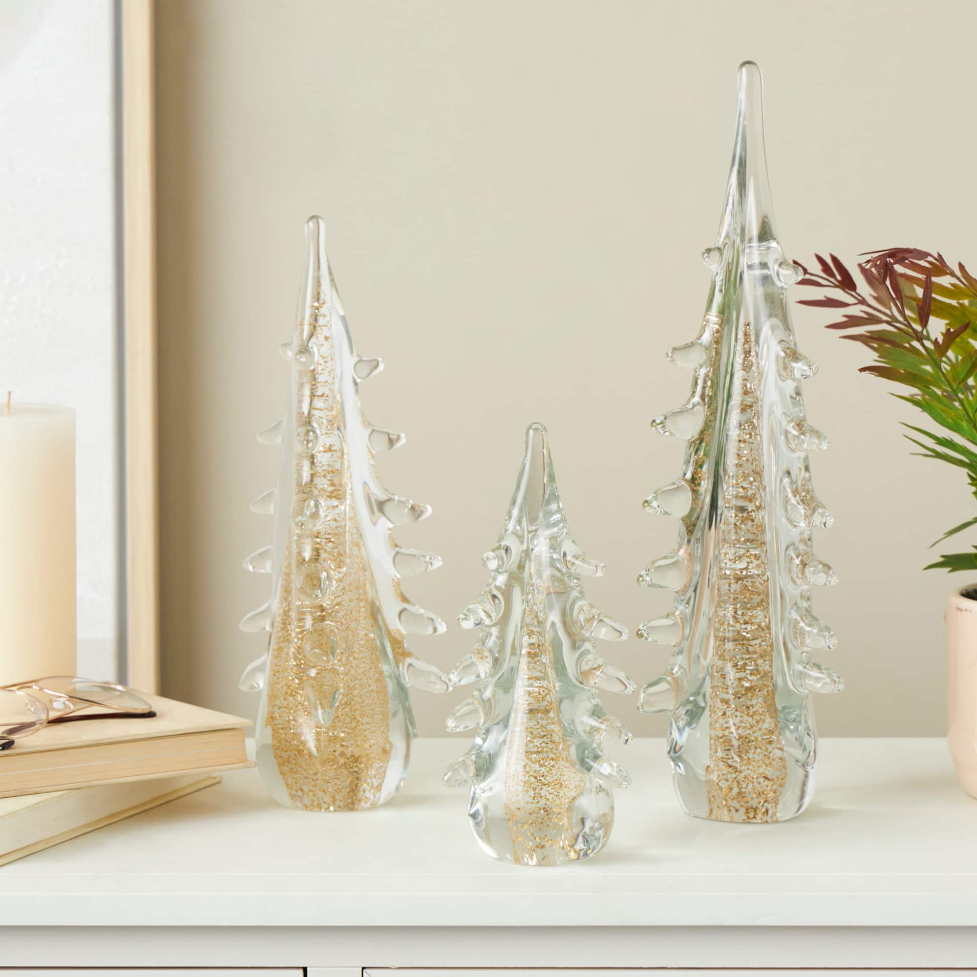 Gold & Clear Decorative Glass Sculpture Set